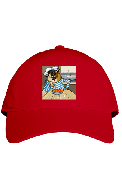 Кепка з принтом "Кот Моряк, На Кораблі Їсть Червону Ікру". Ікра, кіт, корабель, моряк. 2070702