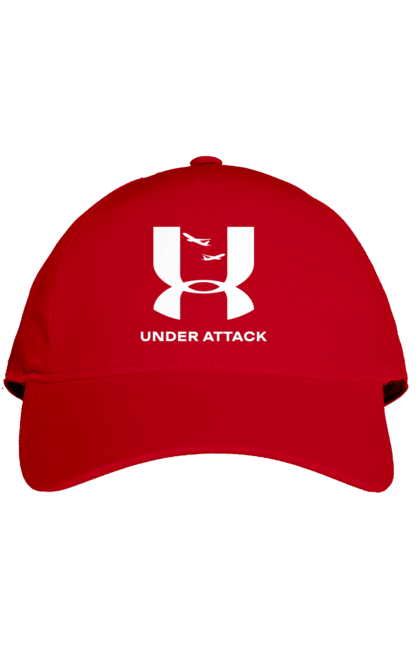 Кепка з принтом "Under Attack white". Андер армор, бренди, гумор, приколи, прикольні, ундер армор. 2070702