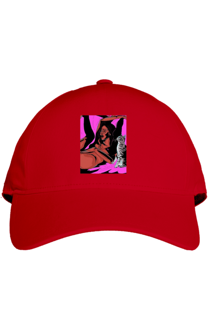 Cap with prints Girl Gets Fun. Cat, naked, passion, satisfaction. 2070702