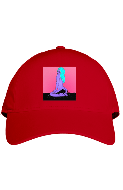 Кепка з принтом "Фіолетова Дівчина В Руках". Дівчина, інопланетянка, сидить. 2070702