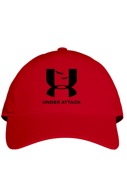 Кепка з принтом "Under Attack black". Андер армор, бренди, гумор, приколи, прикольні, ундер армор. 2070702