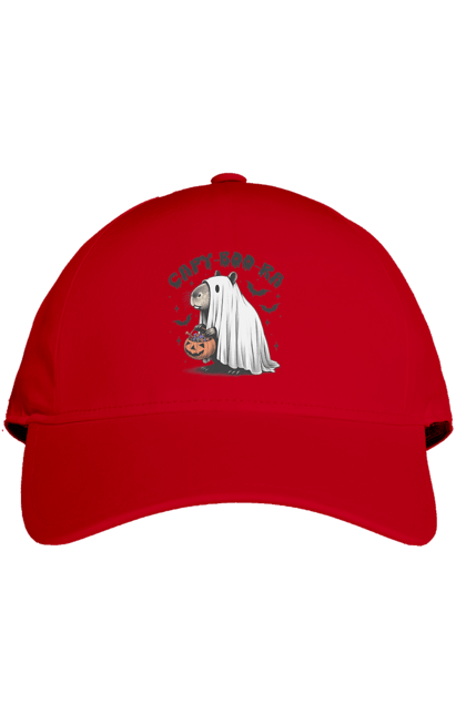 Cap with prints Capybara Halloween. Animal, capybara, ghost, halloween, holiday, moon, pumpkin, rodent. 2070702