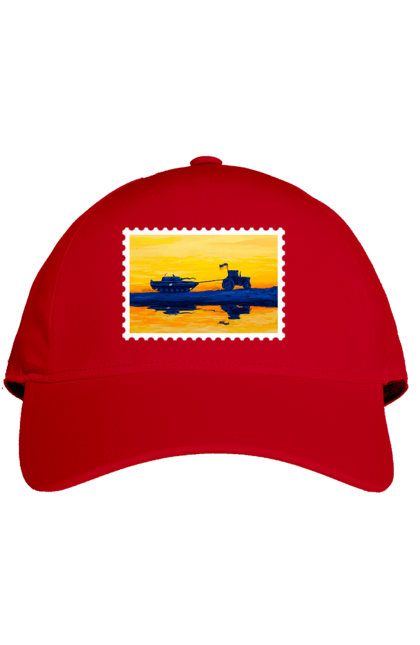 Кепка з принтом "Нова марка, трактор що тягне танк". Добрий вечір, доброго вечора, марка, марка україни, марка укрпочта, ні війні, трактор тягне танк, тракторні війська, укрпочта. 2070702