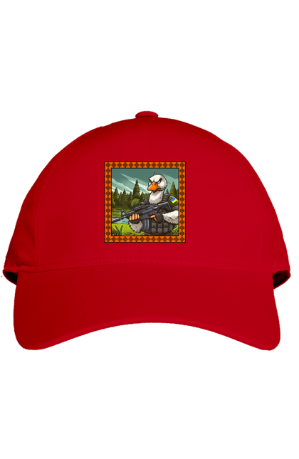 Кепка з принтом "Гусячий десант". Біологічна зброя, бойові гуси, військовий гусак, гусячий десант, зброєні сили, прапор, символіка, україна. 2070702