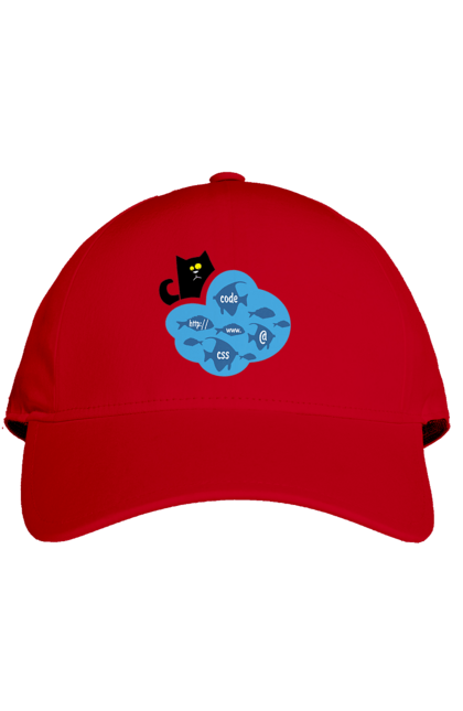 Кепка з принтом "Кіт програміст". Angular, c, css, html, it, javascript, jquery, php, python, react, svelt, vue, айтишник, айті, гумор, код, кодувати, прогер, програміст, програмісти, ти ж, ти ж програміст, тиж програміст. 2070702