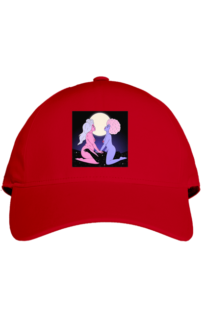 Кепка з принтом "Дві Інопланетянки І Місяць". Дівчата, зверху, інопланетянки. 2070702