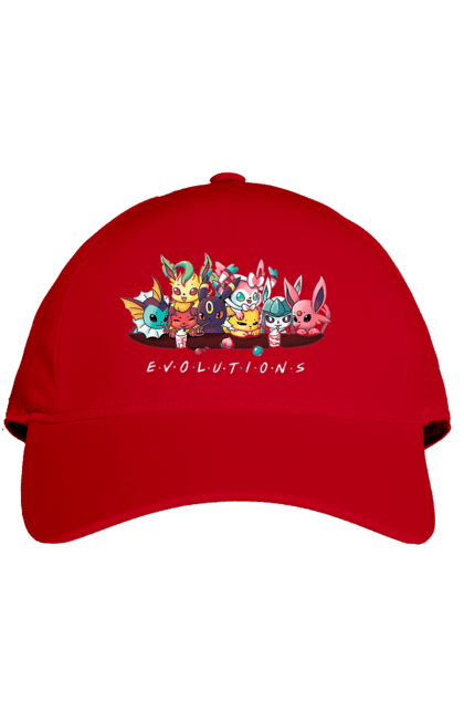 Кепка з принтом "Покемон Еволюція". Аніме, відеогра, герої відеоігри, гра, для дітей, кишеньковий монстр, ловити покемонів, манга, мультики, покемон. 2070702