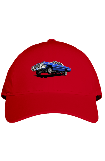 Кепка з принтом "Автомобіль". Автомобіль, імпала, класика, лоурайдер, синій, шевроле. 2070702