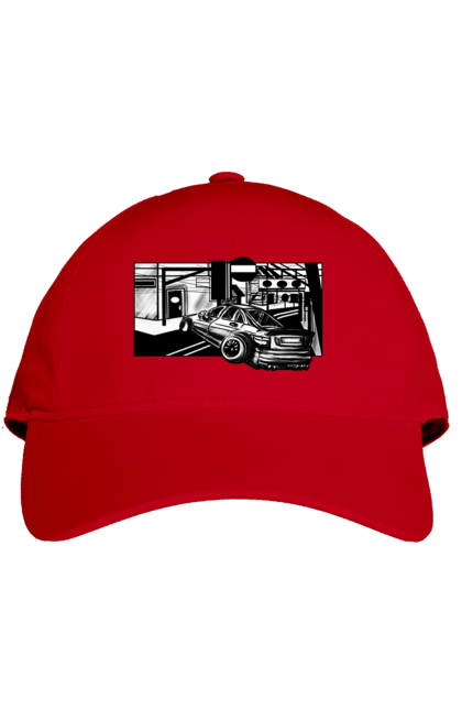 Кепка з принтом "Небезпечний Автомобіль на дорогах вулиць". Автомобіль, гонки, машина, небезпечний, чорно білий, швидкий. 2070702