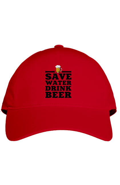 Кепка з принтом "Бережи воду, пий пиво (чорна)". 18+, алкоголь, бар, гумор, любителям писа, меми, пиво, приколи, текст, чоловікам. 2070702