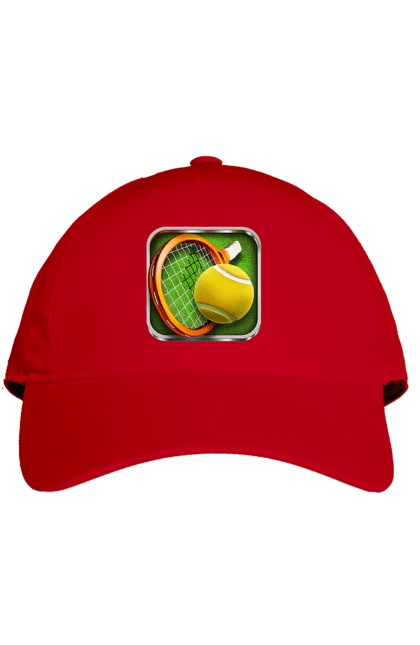 Кепка з принтом "Теніс". Великий теніс, гравці, лондон, м`яч, призовий фонд, ракетка, спонсор, турнір на ґрунті, турнір на траві, турнірна сітка. 2070702