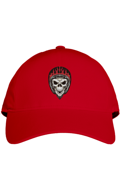 Cap with prints Skull in a motorcycle helmet. Helmet, moto, skeleton, skull. 2070702