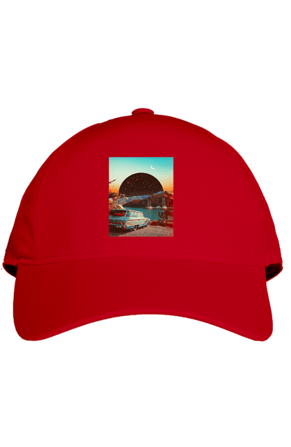 Кепка з принтом "Картина, машина біля річки". Картина, машина, планета, прикол, ретро, річка. 2070702
