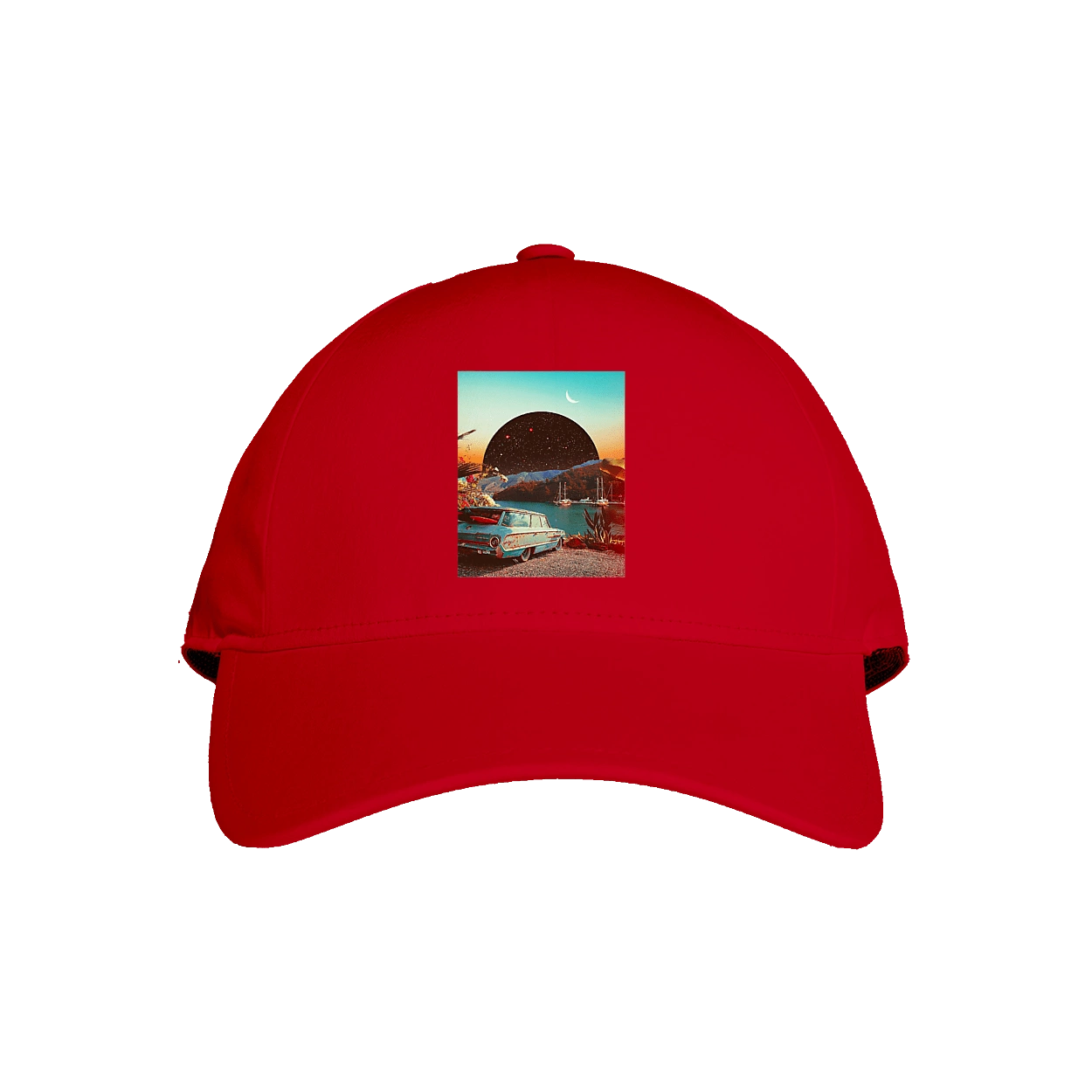 Painting, car by the river