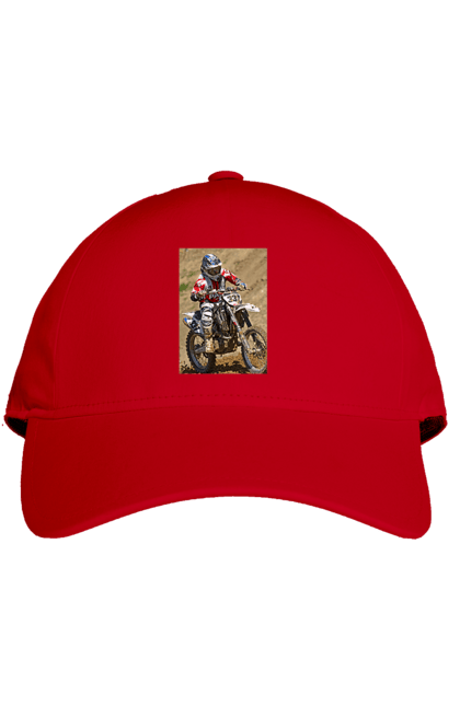Cap with prints MOTOR RACER. Athlete, moto, motor racer, motorbike, sport. 2070702