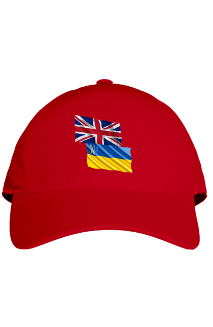Кепка з принтом "Прапор Великої Британії, прапор України, Підтримка України". Британія, велика британія, війна, киев, мир, національні кольори, прапор, прапор британії, прапор великої британії. 2070702