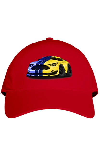 Кепка з принтом "Український мустанг". Жовто блакитне авто, кольори україни, машина, мустанг, суперкар, форд мустанг, шелбі. 2070702