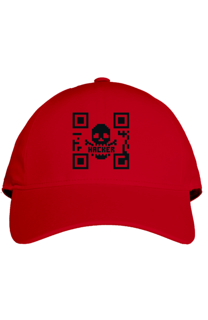 Кепка з принтом "Хакер hacker". Geek, hacker, ios, qr code, qr код, ай ті, айтішник, геймер, гік, іт, мем, позитив, пранк, програміст, розробник, хакер. 2070702