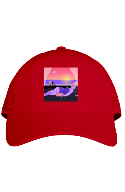 Кепка с принтом Фиолетовая Девушка На Отдыхе. Девушка, закат, телефон. 2070702