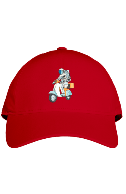 Cap with prints Astronaut on a motorcycle. Cosmonaut, motorcycle, space. 2070702