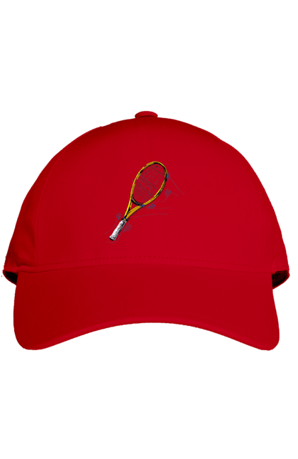 Кепка з принтом "Ракетка Великий теніс". Великий теніс, гравці, грунт, м`яч, призовий фонд, ракетка, спонсор, турнір на ґрунті, турнірна сітка. 2070702