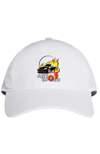 Кепка з принтом "Автомобіль у вогні". Авто, автомобіль у вогні, гонка, дрейф, спорт, спортивна машина, швидкість. 2070702
