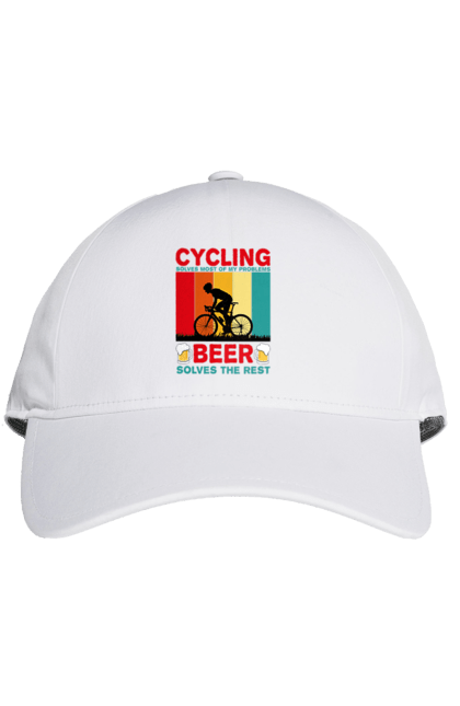 Кепка з принтом "Cycling Beer". Алкоголь, брутальні, велосипед, веселі, для спортсменів, літні, пиво, спорт, чоловічі. 2070702