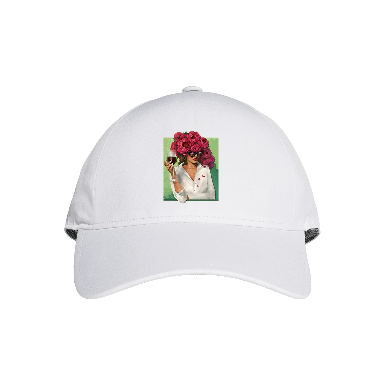 Девушка с пионами и бокалом