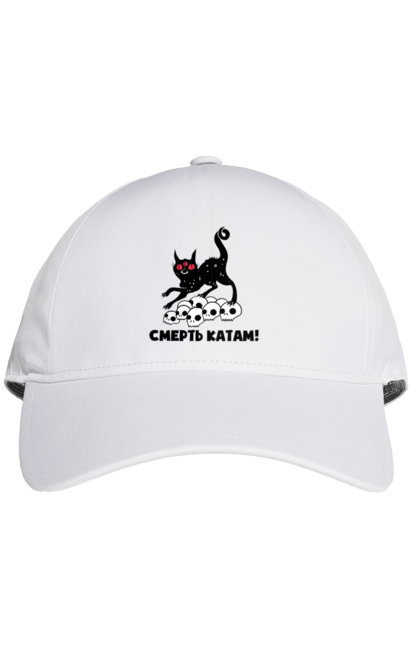 Кепка з принтом "Смерть катам". Війна, коти, котик, патріотичне, українське, фраза, фрази, череп. 2070702