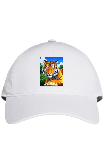 Кепка з принтом "Тигр у квітах". Тигр, тигр на природі, тигр у квітах. CustomPrint.market