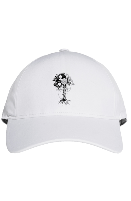 Кепка з принтом "Древо життя". Геном людини, дерево життя, золотий перетин, квітка життя, сакральна геометрія, таємниця світобудови, таємниця числа фібоначчі, число бога, число фібоначчі. 2070702