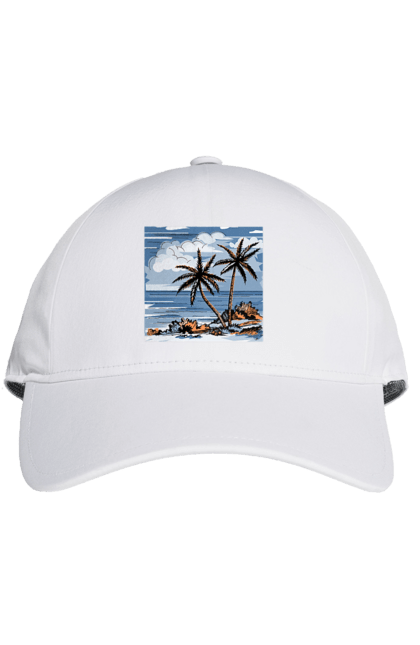 Кепка з принтом "Пальми І Небо". Море, небо, пальми, хмари. 2070702