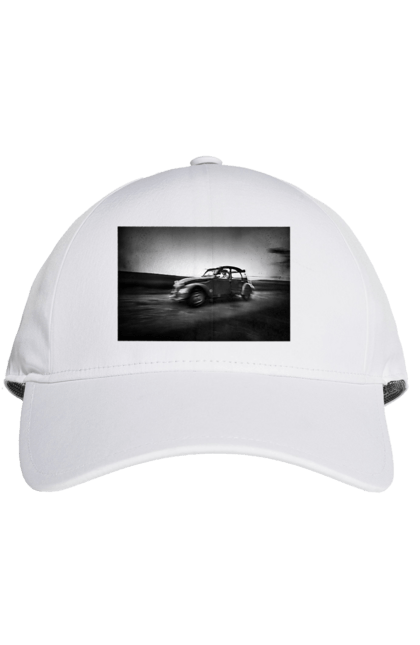 Кепка з принтом "Ретро машина чб". Авто, ретро, ретро машина, чорно біла машина. 2070702