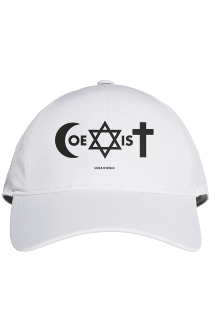 Кепка з принтом "Coexist". Coexist, іслам, іудаїзм, міжрелігійний діалог, релігія, рівність, символи віри, толерантність, християнство. 2070702