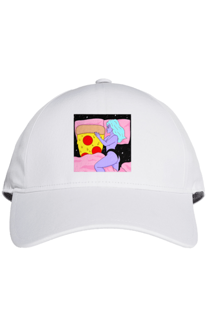 Кепка з принтом "Фіолетова Дівчина І Піца". Дівчина, ліжко, піца. 2070702