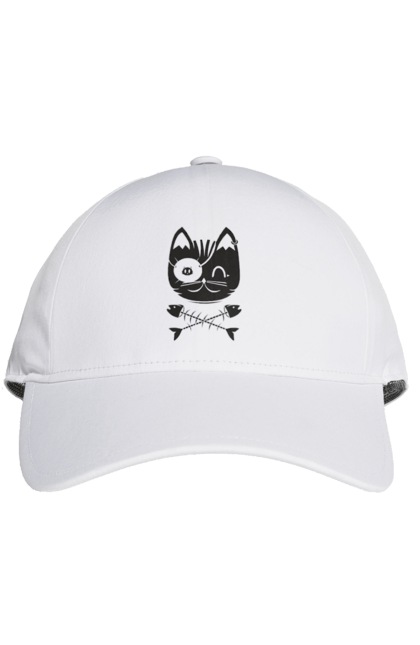 Кепка з принтом "Кіт пірат". Кістки, кіт, крутий малюнок, милі рисунки, пірати, риба, тварини, череп. 2070702