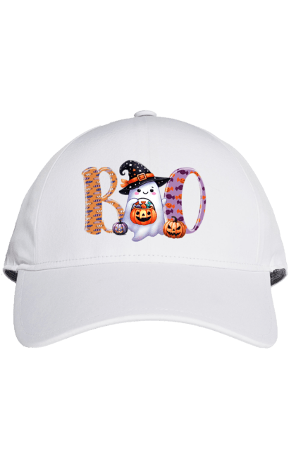 Cap with prints Halloween Ghost. Costume, ghost, halloween, holiday, october, october 31, scary, sweets, trick or treat. 2070702