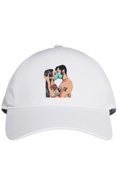 Cap with prints Coronavirus Love. Coronavirus, kiss, love, mask, quarantine. 2070702