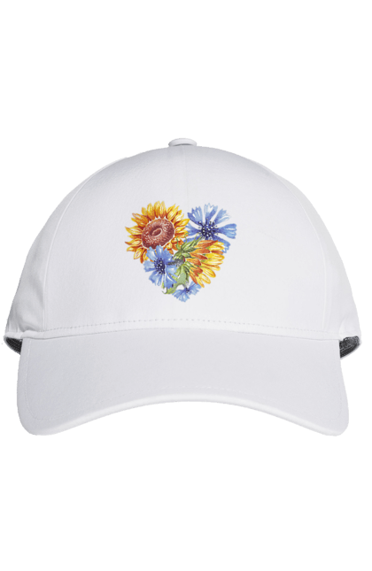 Кепка з принтом "Серце соняшники та фіалки". Квіти, люблю україну, любов, серце, соняшник, україна, фіалки. 2070702