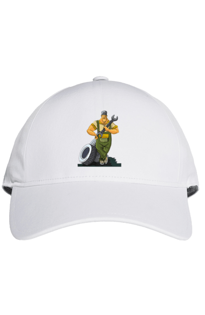 Кепка з принтом "Автомайстер". Гайковий ключ, колеса, професія. 2070702