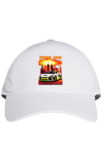 Кепка з принтом "Атомна гонка". Авто, автомобіль, атомні перегони, гонки, гоночні машини, спортивна машина, спорткар. 2070702