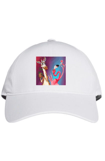 Cap with prints Giraffe And Flamingo At The Party. Cocktail, flamingo, food, giraffe. 2070702