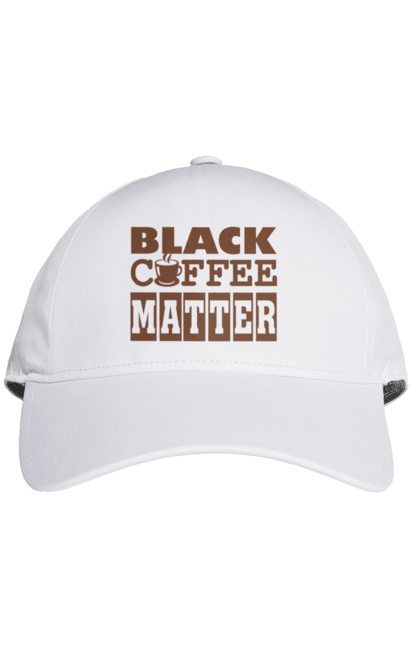 Кепка з принтом "Чорна кава має значення". Кав ярня, кава, кавоманам, кофеїн, ранок, текст, цитати. ART принт на футболках