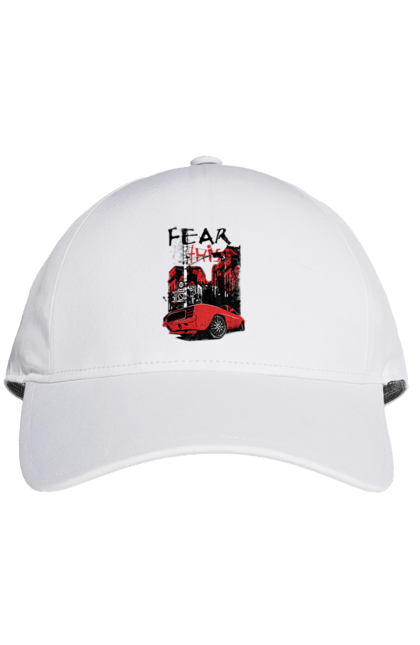 Кепка з принтом "Червона Машина В Місті". Їзда, машина, місто. 2070702