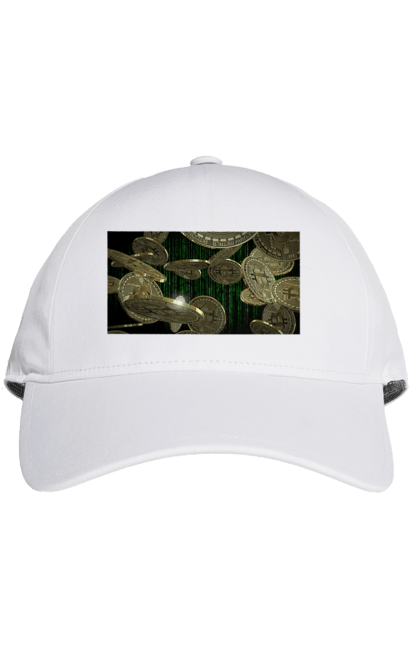 Кепка з принтом "Біткойн". Багатство, біткойн, валюта, гроші, криптовалюта, курс, майнінг, матриця, монета, розкіш, цифровий світ. 2070702