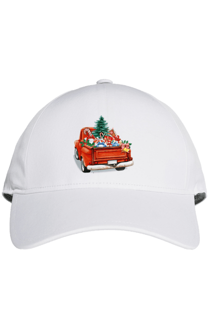 Кепка з принтом "Авто з подарунками". Автомобіль, новий рік, подарунки, різдво, санта, ялинка. 2070702