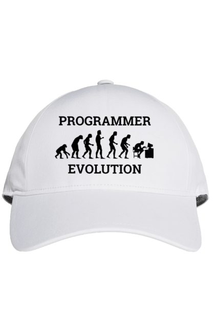 Кепка з принтом "Еволюція програміста". Angular, c, css, html, it, javascript, jquery, php, python, react, svelt, vue, айтишник, айті, гумор, код, кодувати, прогер, програміст, програмісти, ти ж, ти ж програміст, тиж програміст. 2070702