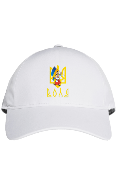 Кепка з принтом "Тризуб Воля Козак з прапором України". Воля, герб, козак, прапор, прапор україни, символ україни, традиції україни, тризуб, тризуб воля, україна. 2070702
