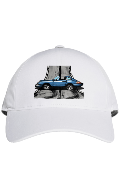 Кепка з принтом "Спортивний Автомобіль На Дорозі". Автомобіль, гонки, синій, спортиного, швидкий, швидкісний. 2070702