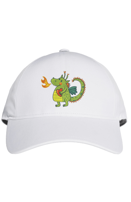 Cap with prints Dragon in love. Dragon, fire, green dragon, heart, hearts, love, new year, symbol 2024. 2070702